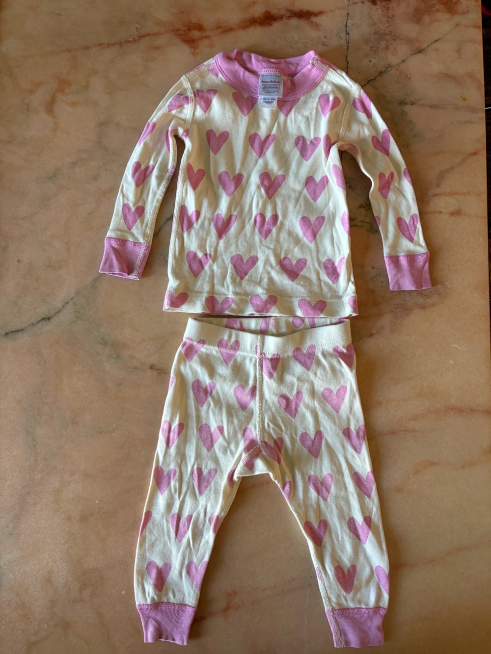 Hanna Andersson Baby Girl White Pajama Set with Pink Heart Print